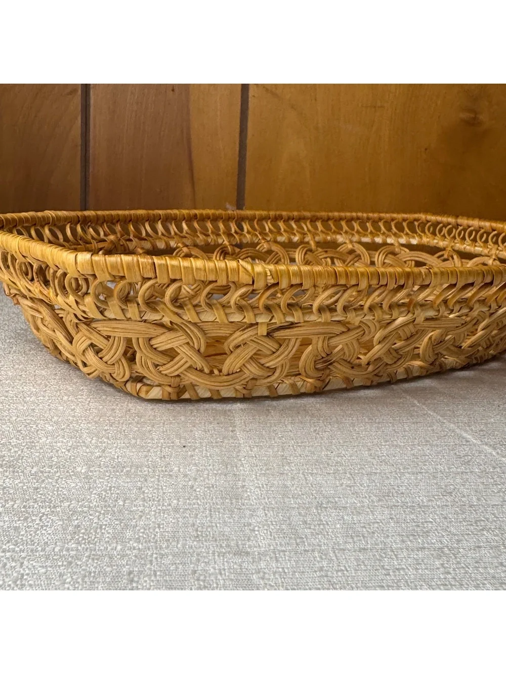 Vintage Wicker Serving Basket Tray Handwoven Rattan Bread Fruit Catchall